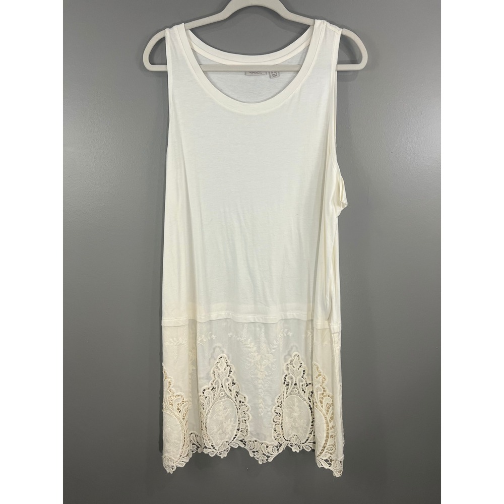 LOGO Lori Goldstein Ivory Layering Tank Lace Trim plus size 2X - Picture 1 of 8